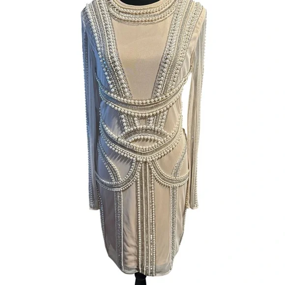 pearl beige dress Beige Faux Pearl Dress XL main image 1